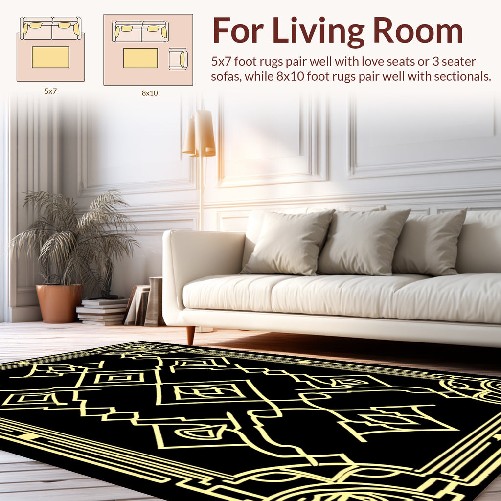 Art Deco Geometric Golden Lines Rug
