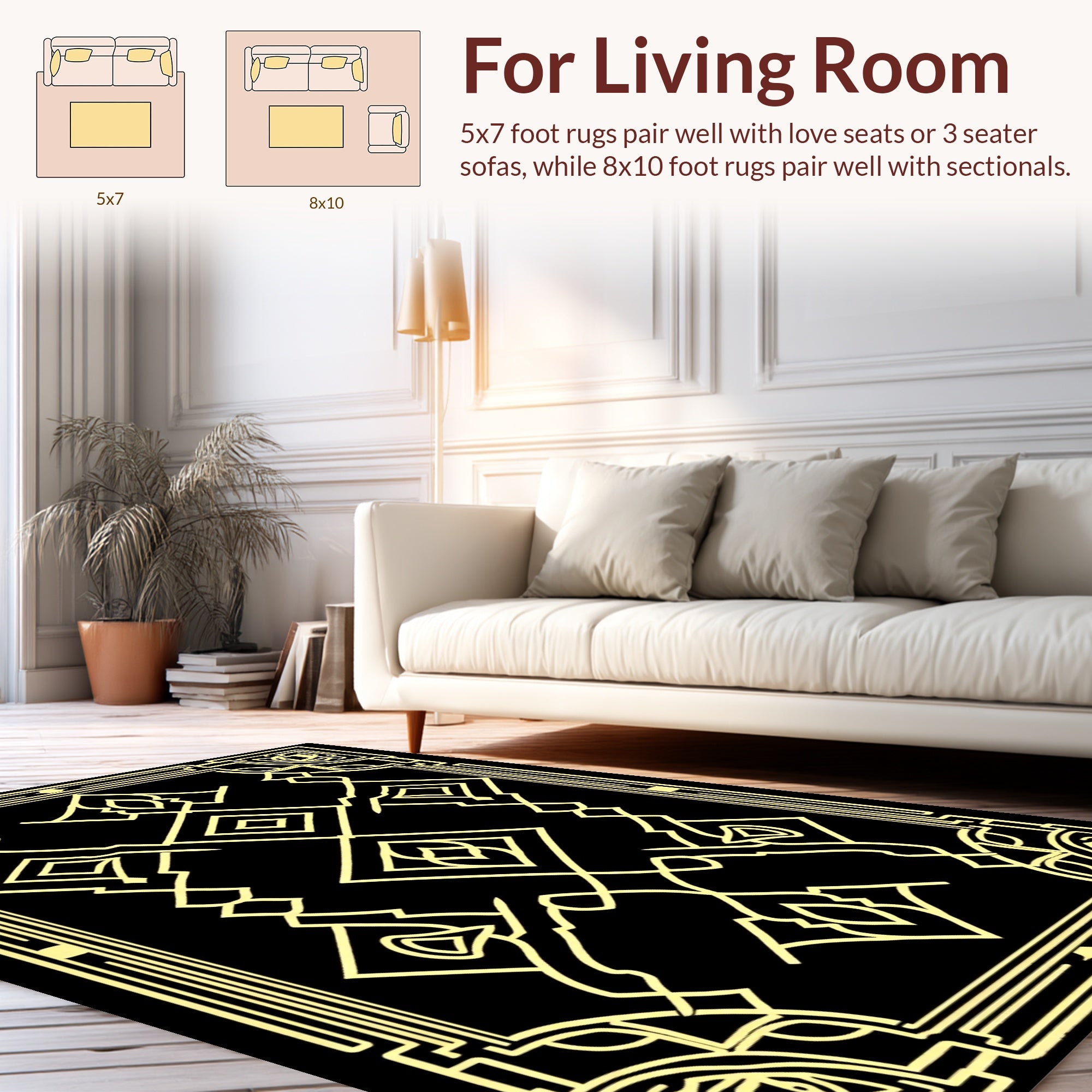 Art Deco Geometric Golden Lines Rug