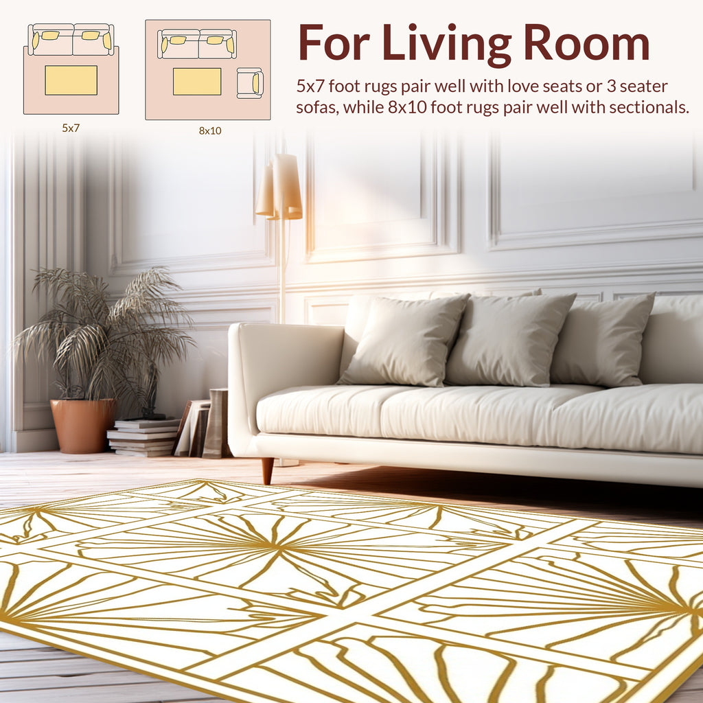 Geometric Fan Pattern Golden Outline Rug