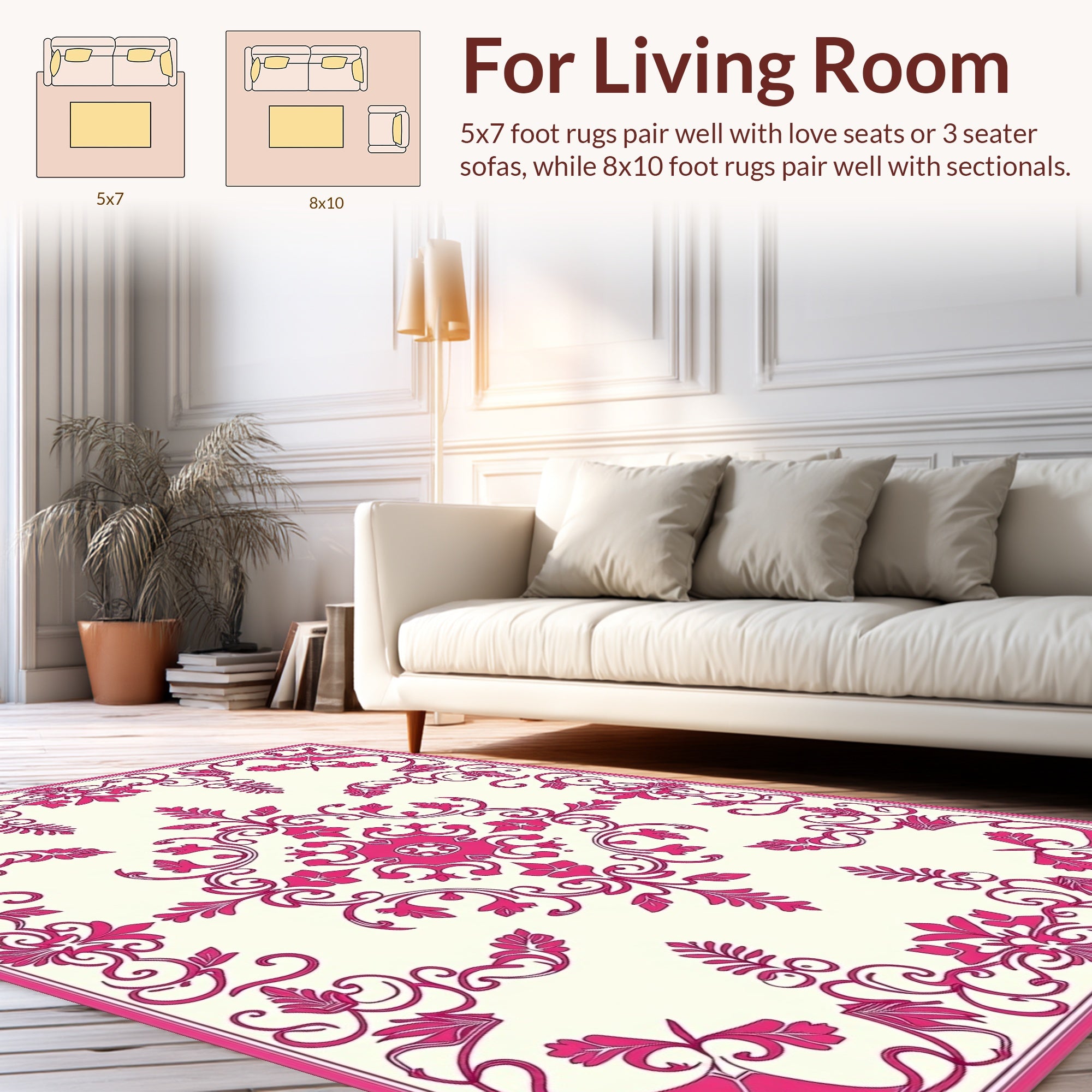 Ornate Floral Scrollwork Cream Rug