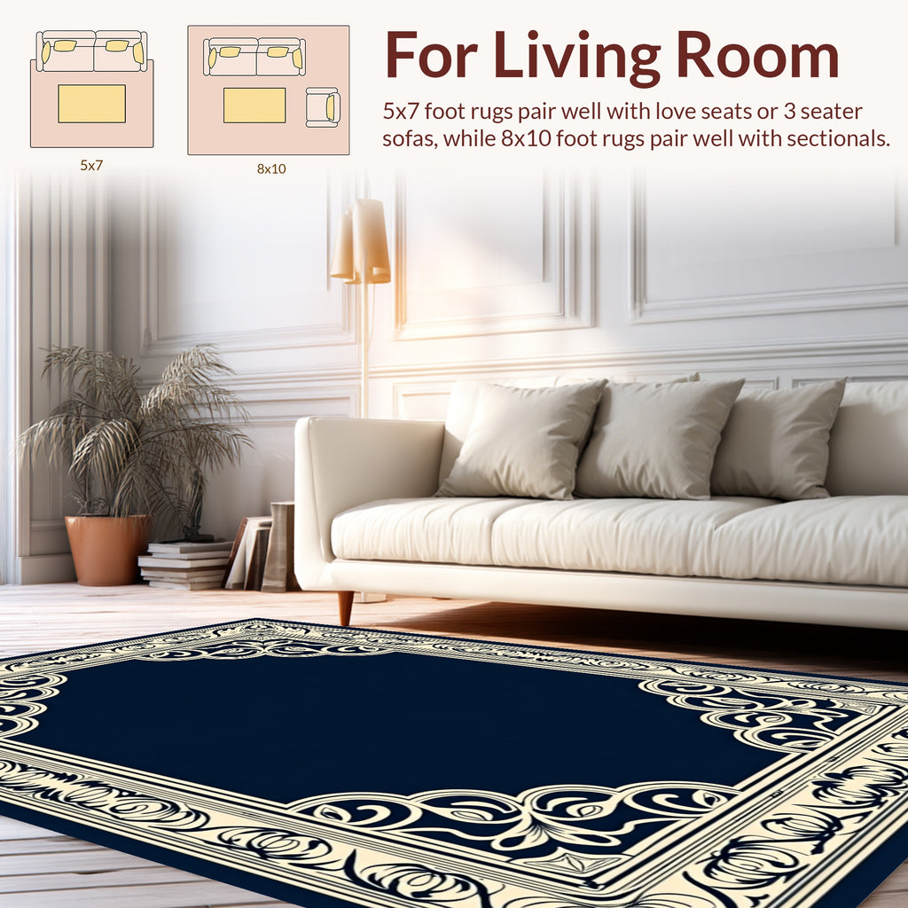 Classic Floral Scroll Border Design Rug