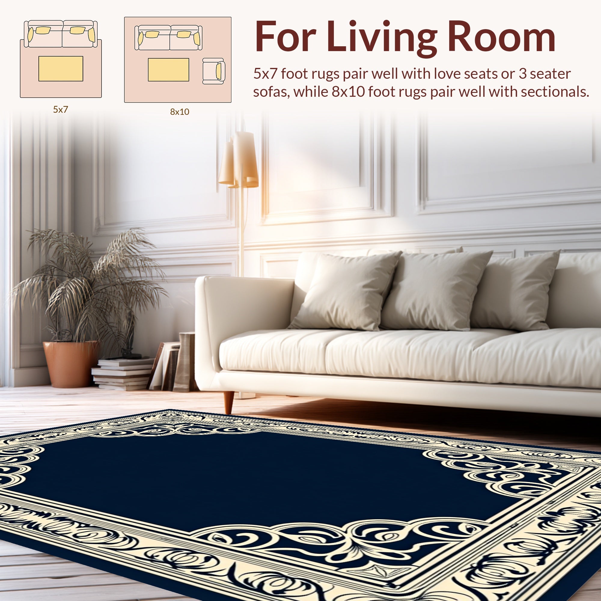 Classic Floral Scroll Border Design Rug