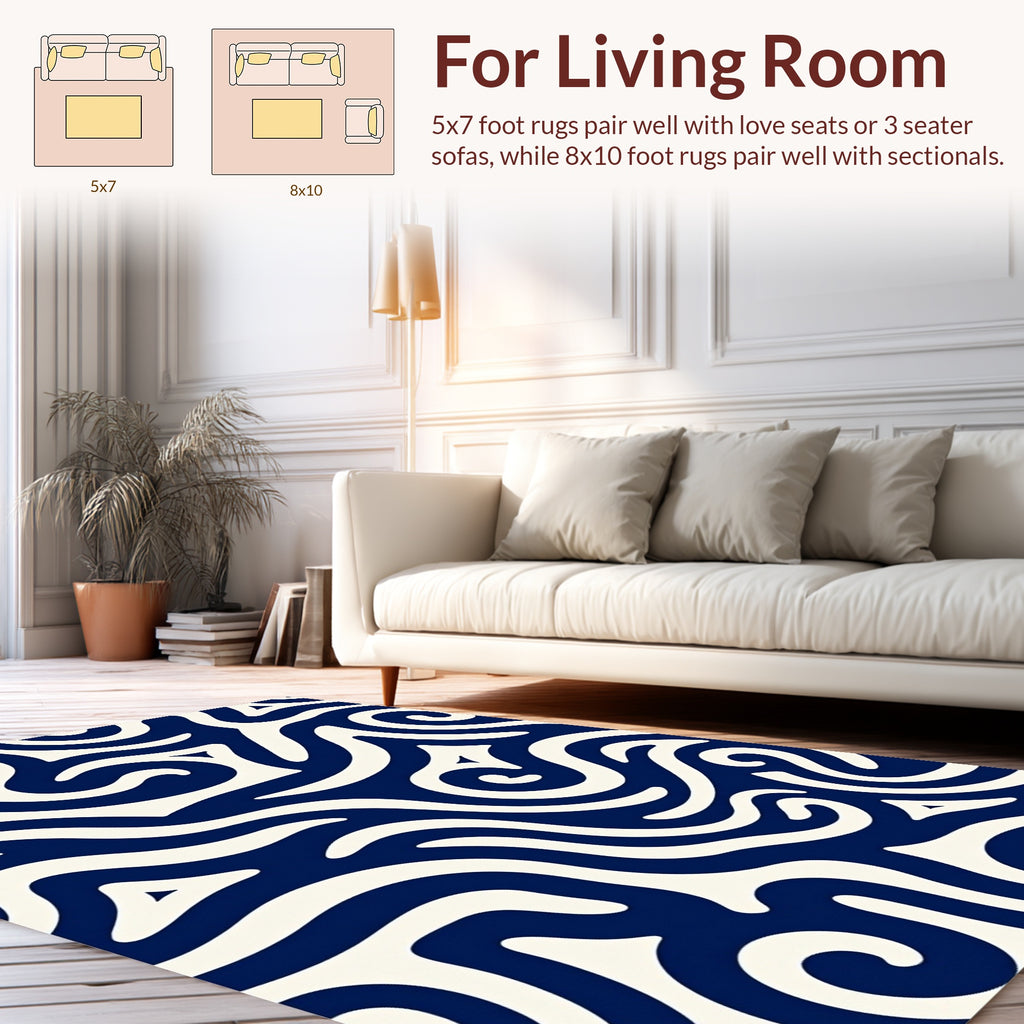 Abstract Swirl Navy Design Rug