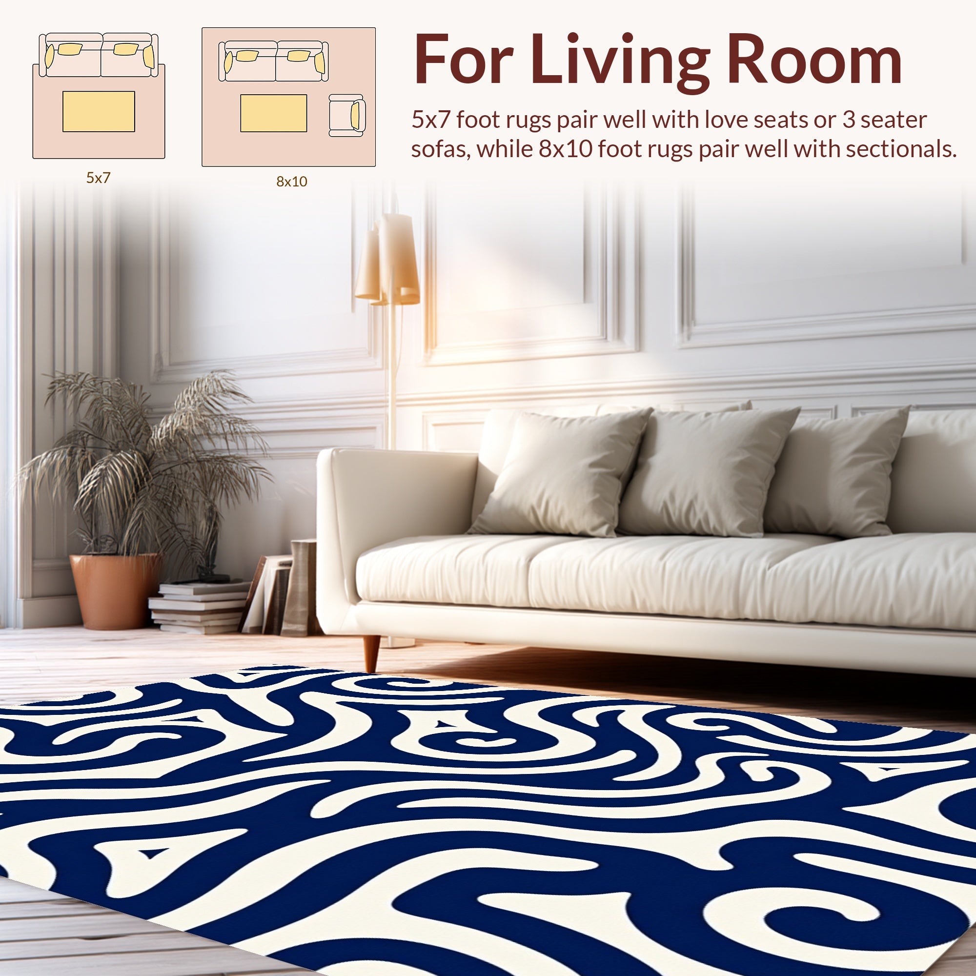 Abstract Swirl Navy Design Rug