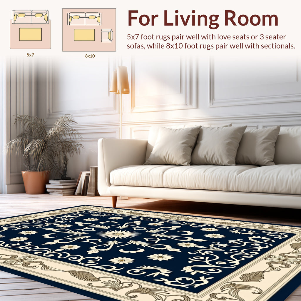 Classic Floral Bordered Medallion Design Rug