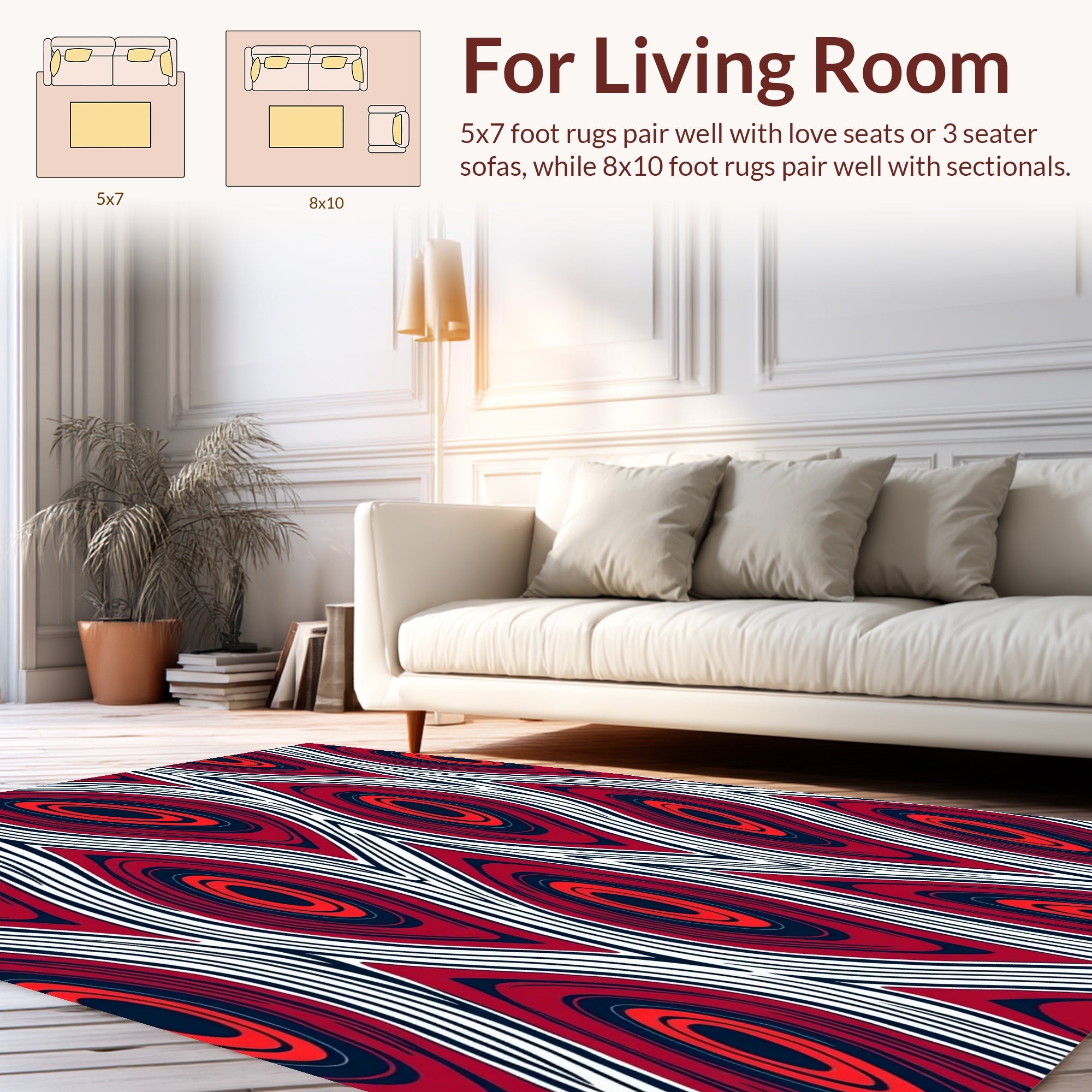 Abstract Red White Blue Swirl Pattern Rug