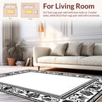 Ornate Floral Scrollwork Black White Design Rug