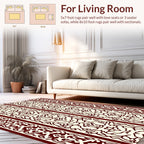 Burgundy Cream Ornate Stripe Design Rug