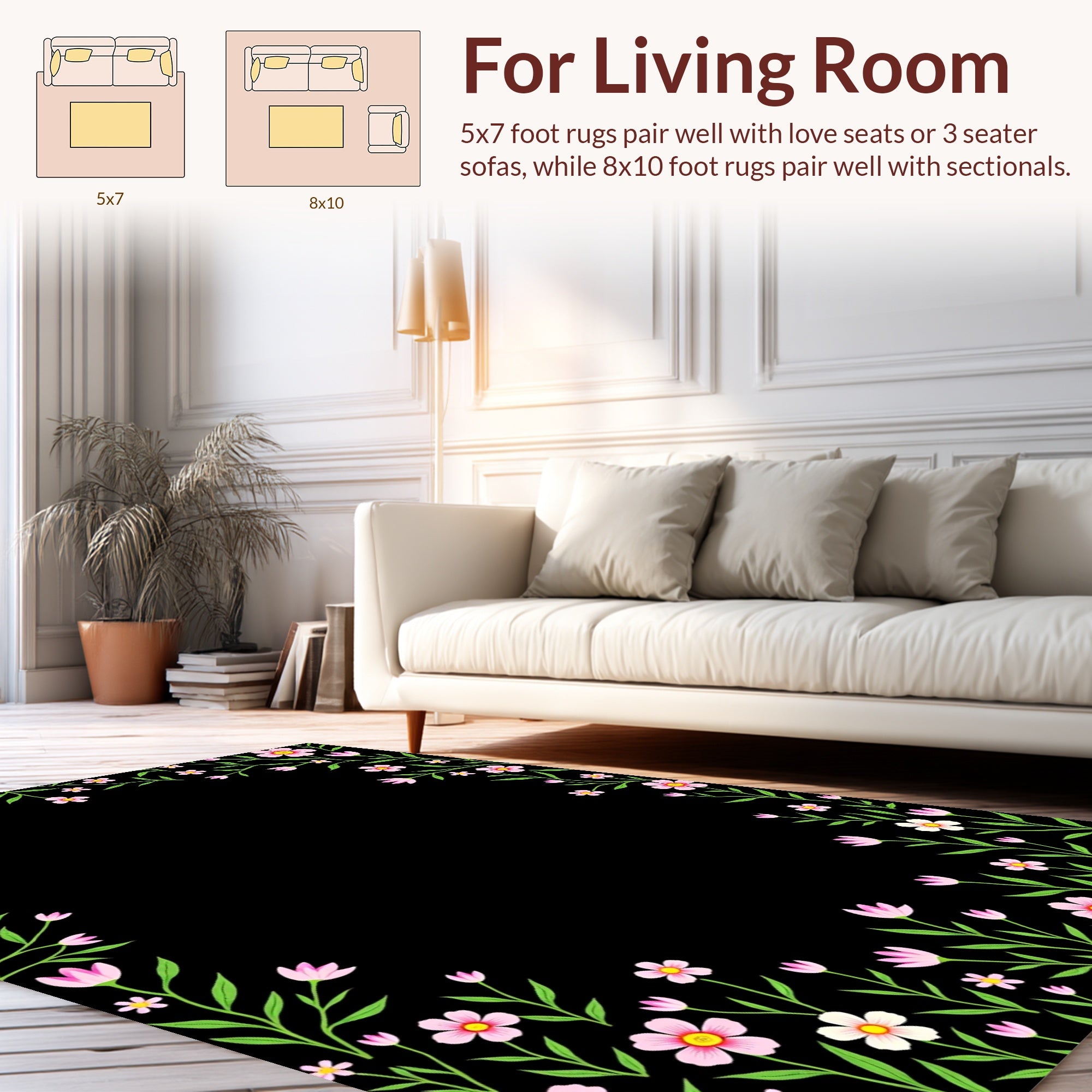 Pink Floral Vine Border Rug