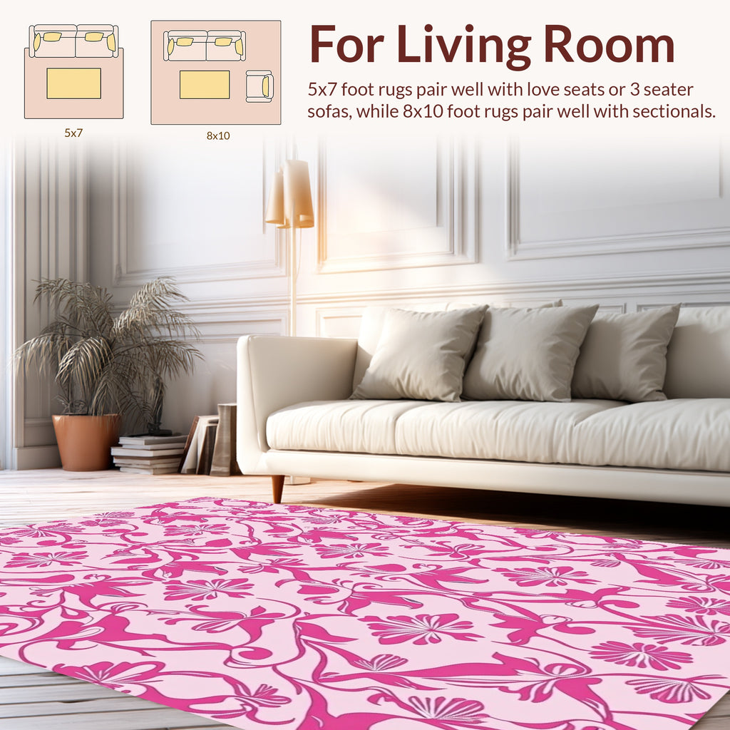 Pink Floral Scroll Pattern Rug
