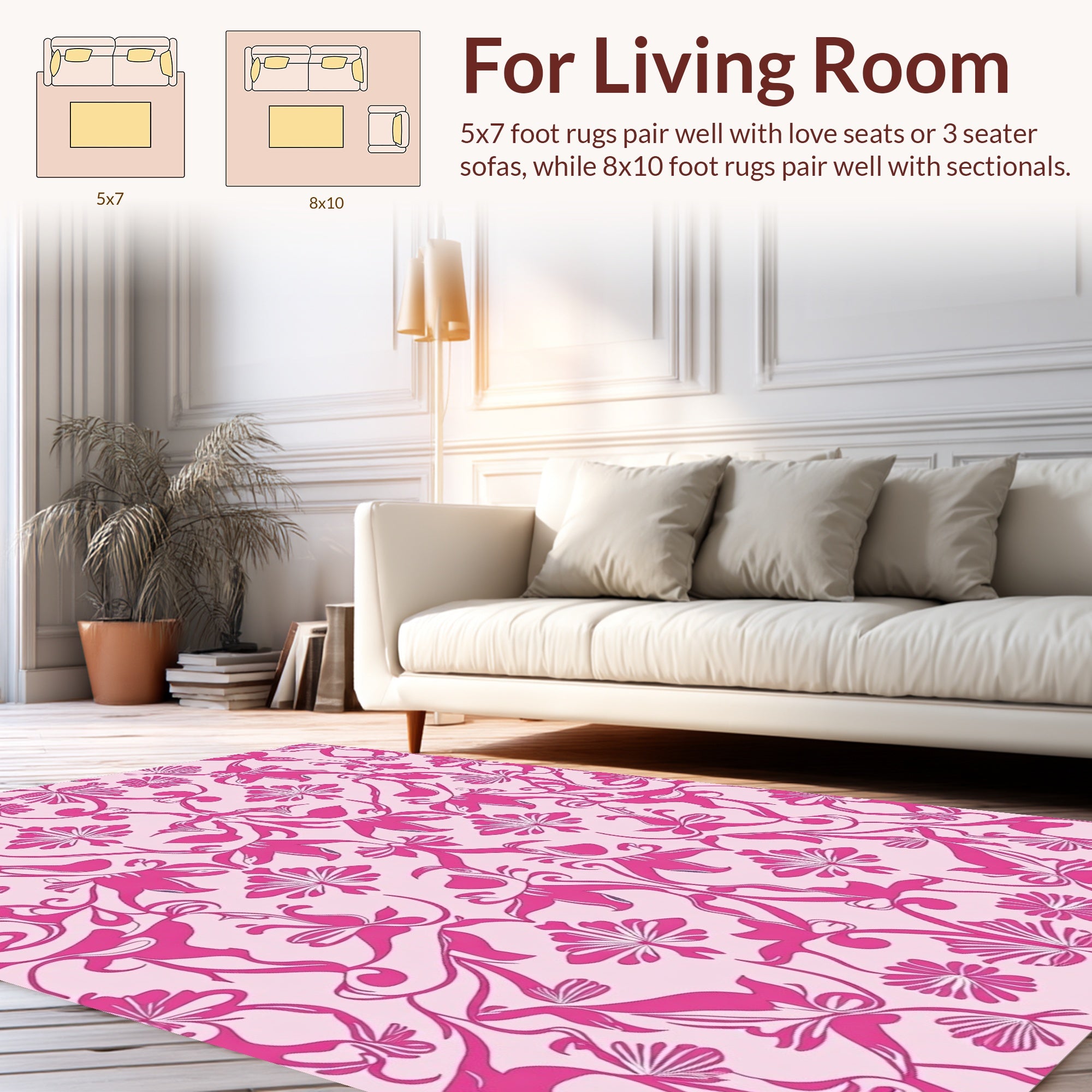 Pink Floral Scroll Pattern Rug
