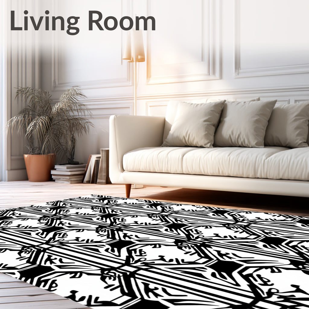 Gothic Black White Geometric Face Rug