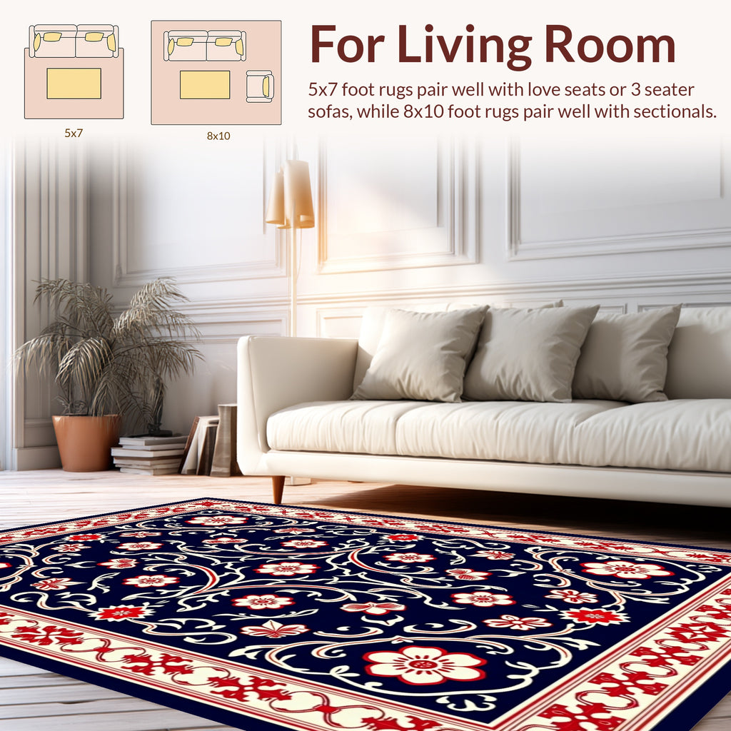 Classic Red White Floral Vine Design Rug