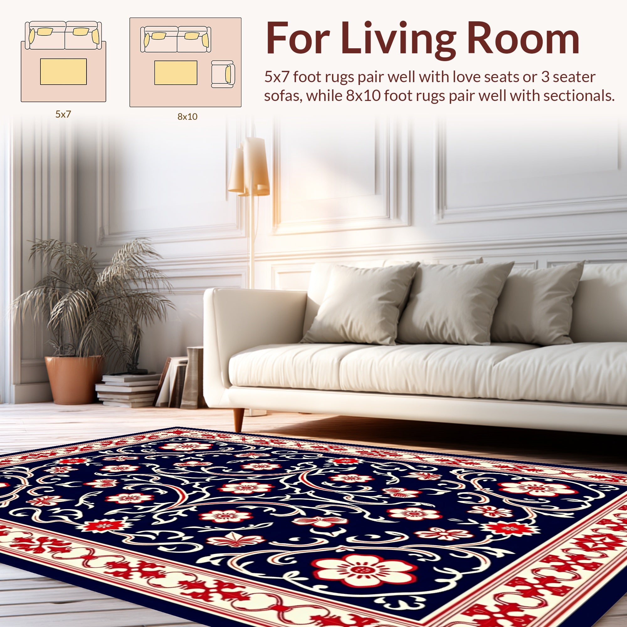 Classic Red White Floral Vine Design Rug