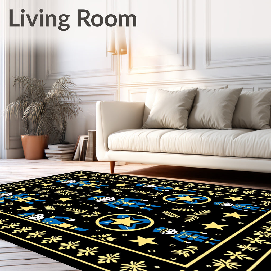 Blue Yellow Soldier Floral Border Rug