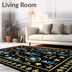 Blue Yellow Soldier Floral Border Rug