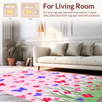 Pink Garden Butterflsy With Grass Pattern Rug
