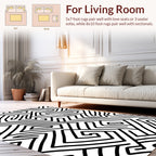 Abstract Black Swirl White Maze Pattern Rug