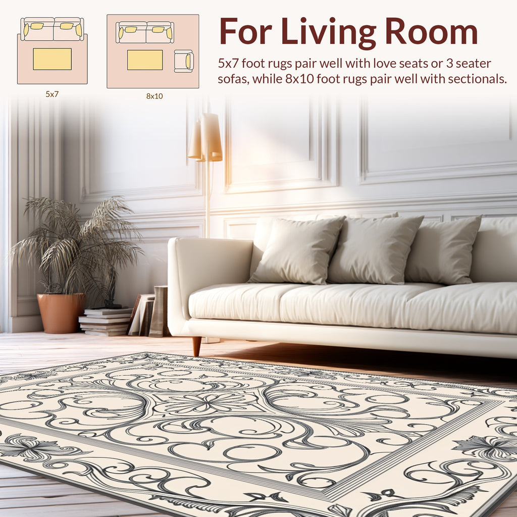 Vintage Scrollwork Floral Square Design Rug