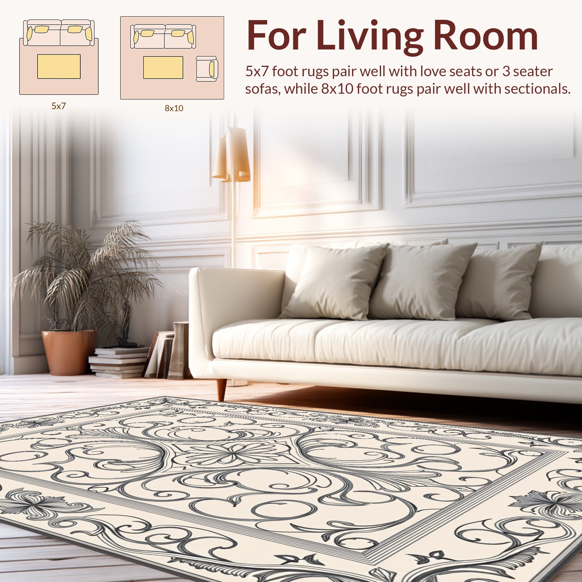 Vintage Scrollwork Floral Square Design Rug