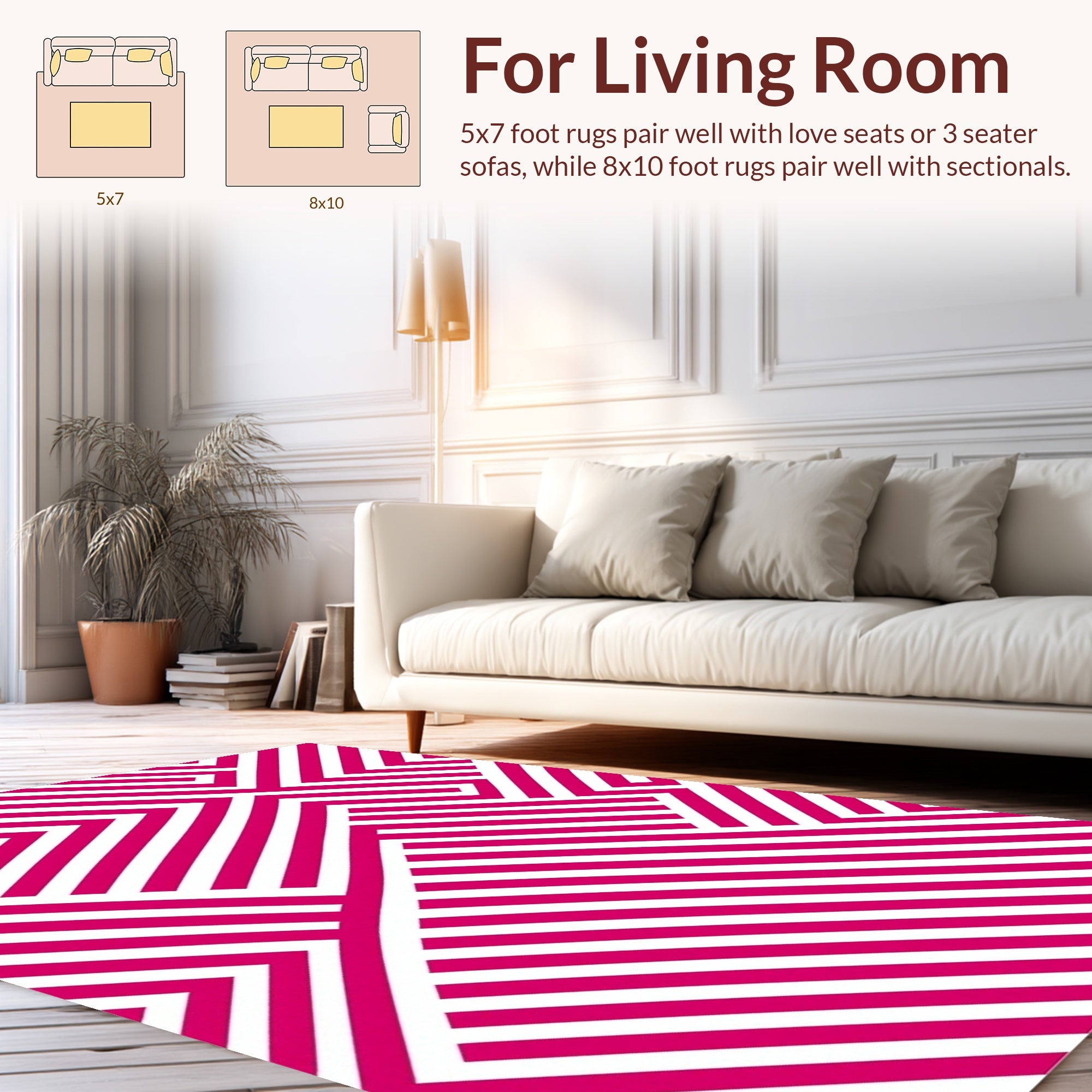 Bold Pink White Geometric Striped Pattern Rug