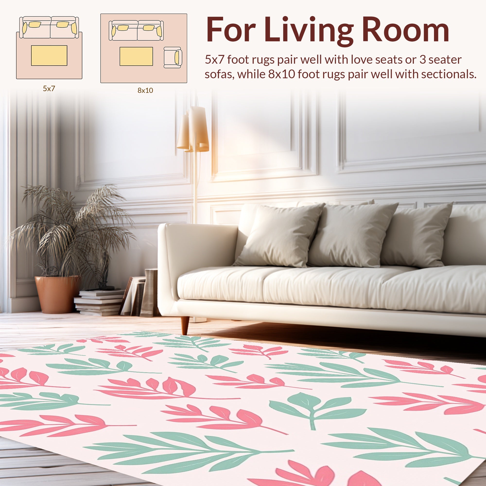 Pink And Teal Leaf Pattern Design Rug