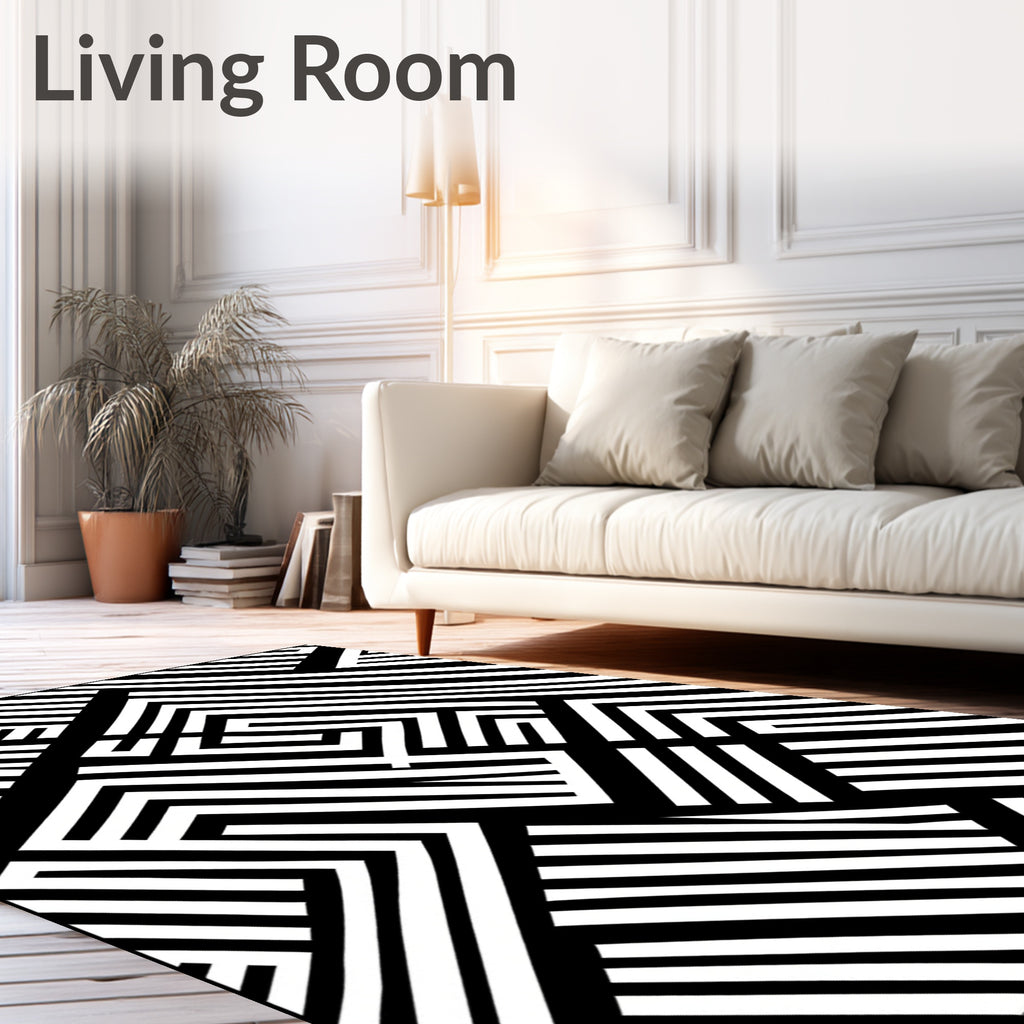 Sharp Black White Geometric Lines Rug