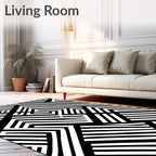 Sharp Black White Geometric Lines Rug