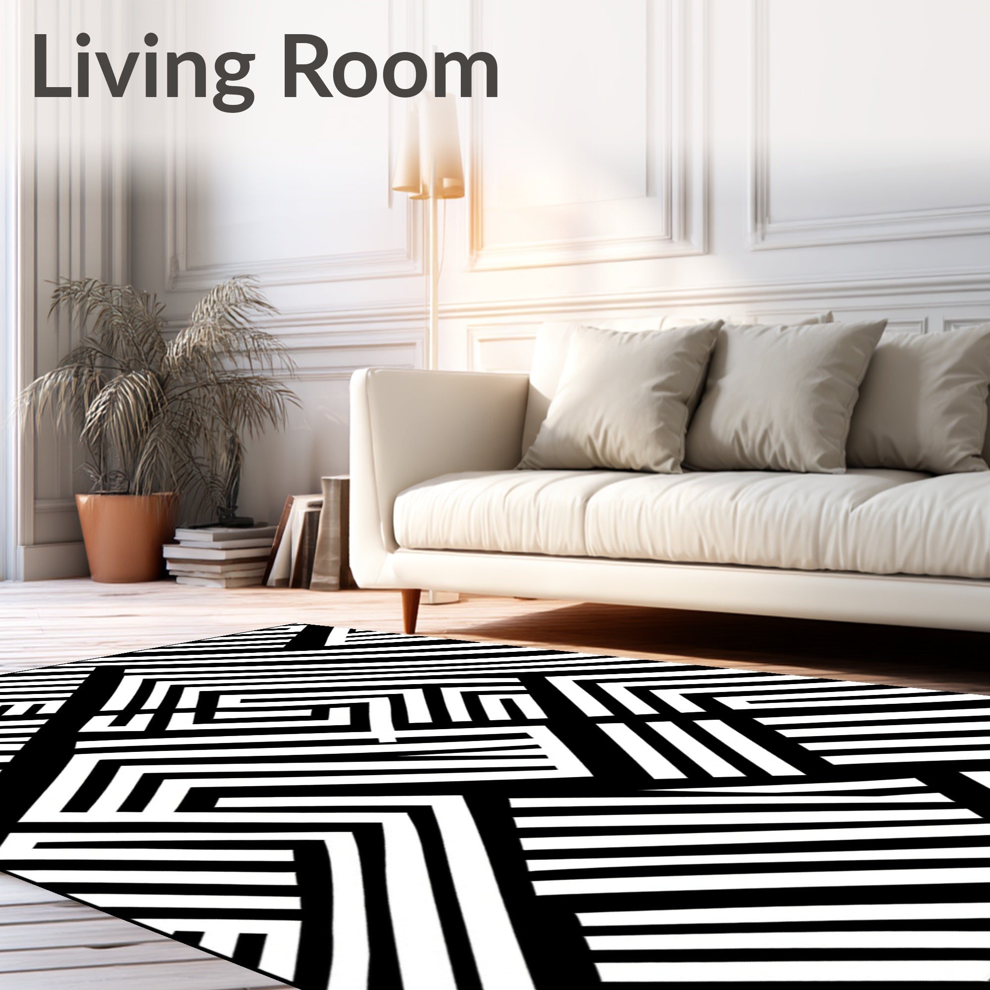 Sharp Black White Geometric Lines Rug