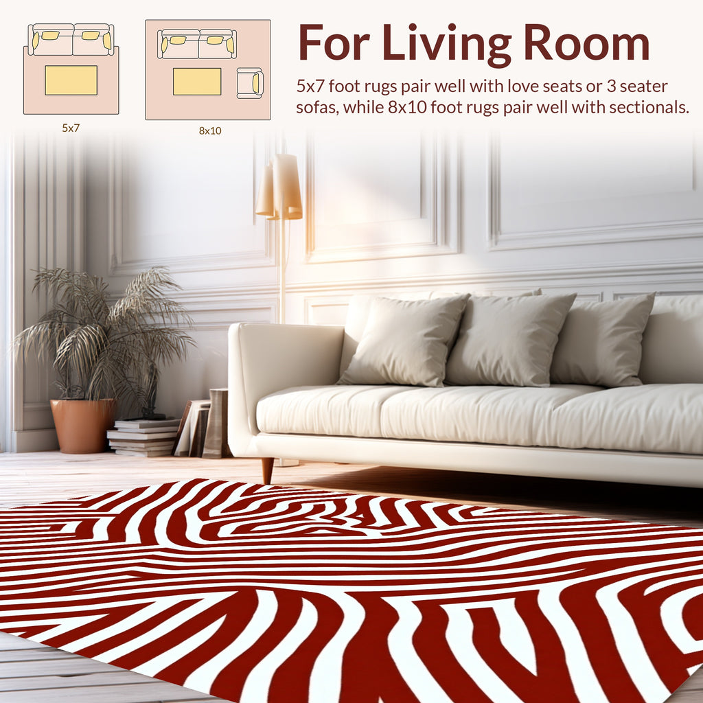 Bold Red White Abstract Lines Rug