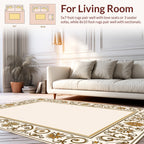 Golden Floral Filigree Border Design Rug
