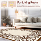 Brown Floral Scrollwork Border Pattern Rug