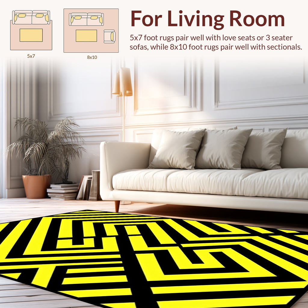 Bold Yellow Black Geometric Design Rug