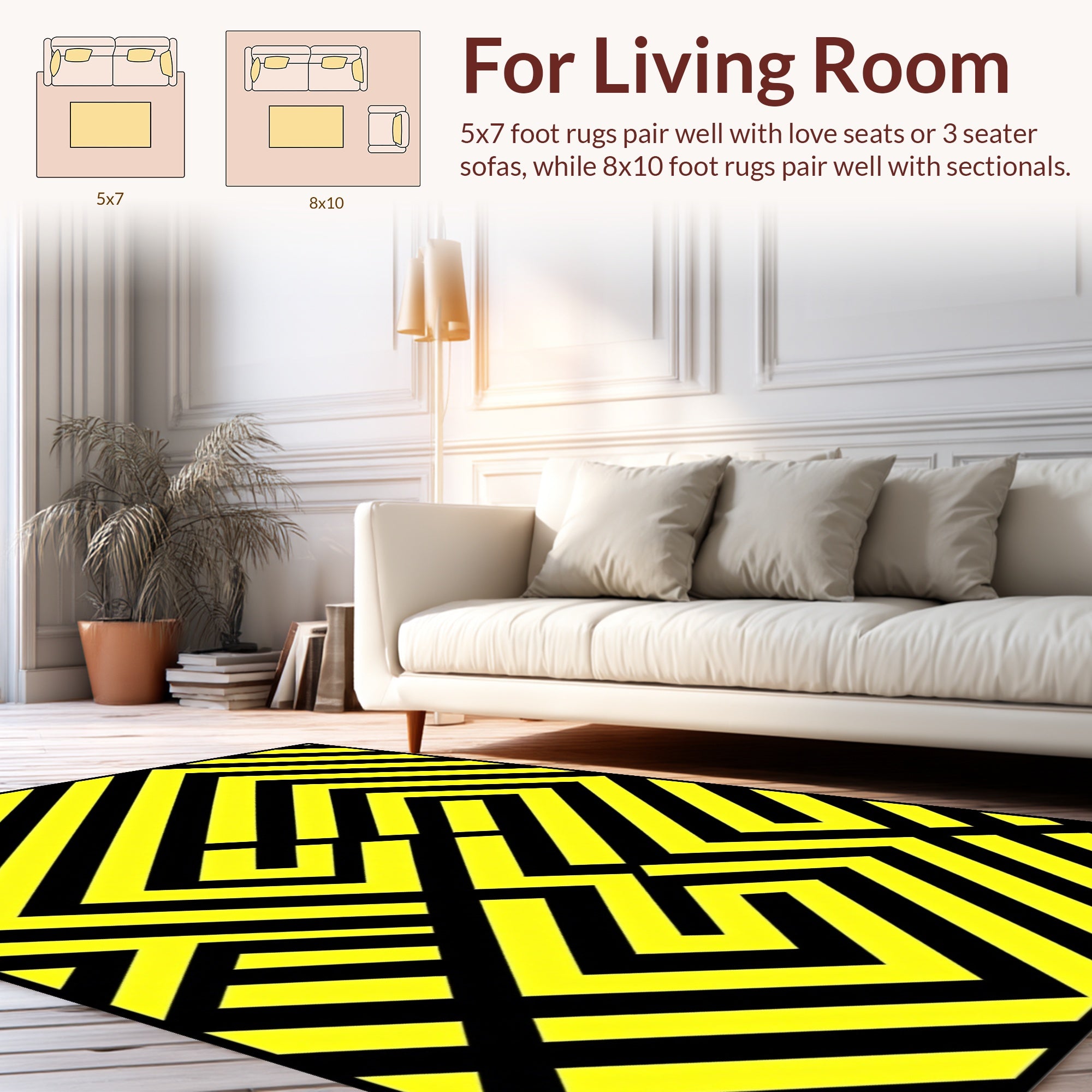 Bold Yellow Black Geometric Design Rug