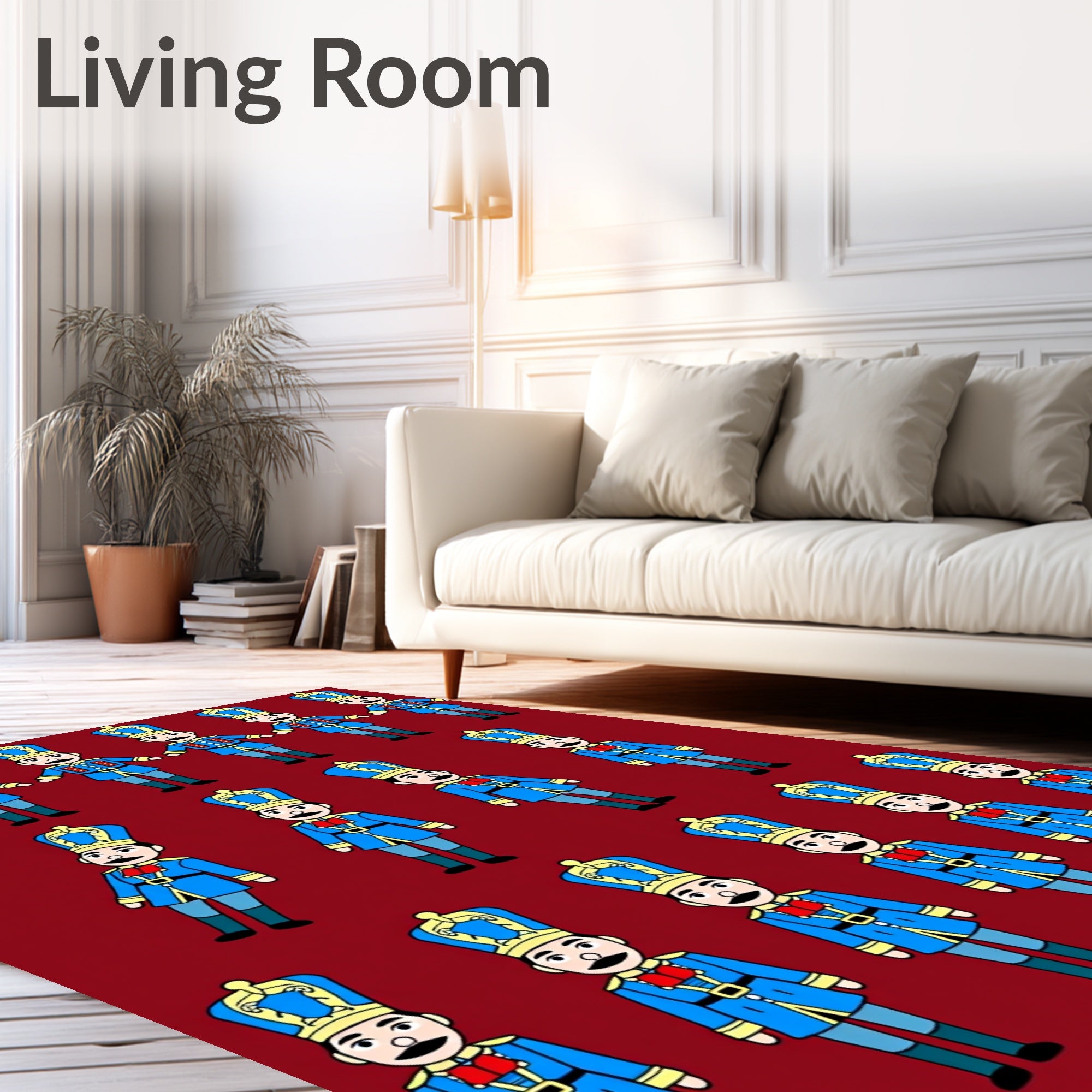 Blue Uniformed Soldiers Repeating Pattern Rug