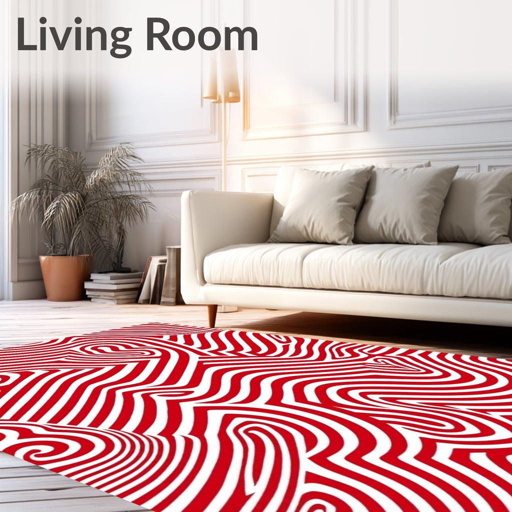 Vivid Red Abstract Swirl Rug