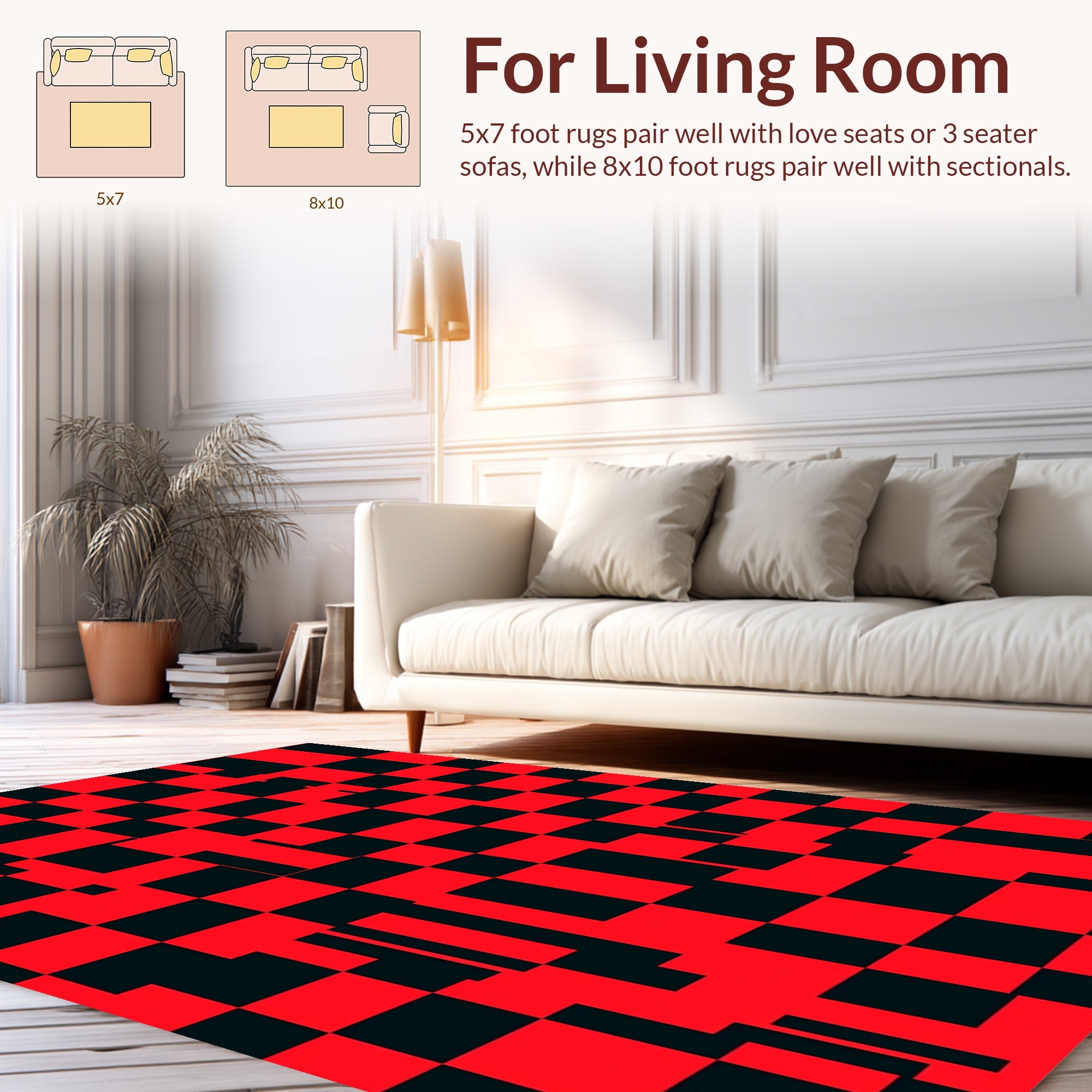 Bold Red And Black Checkerboard Pattern Rug