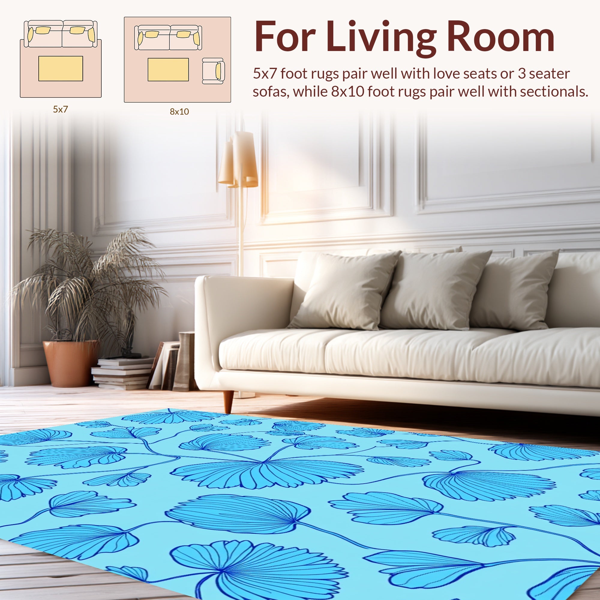 Blue Leafy Vine Pattern Rug