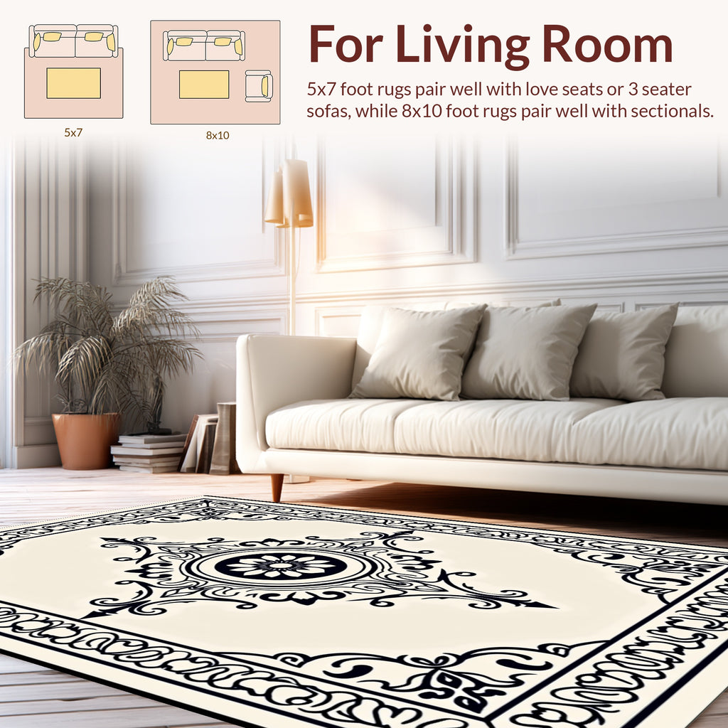 Ornate Floral Center Medallion Border Design Rug