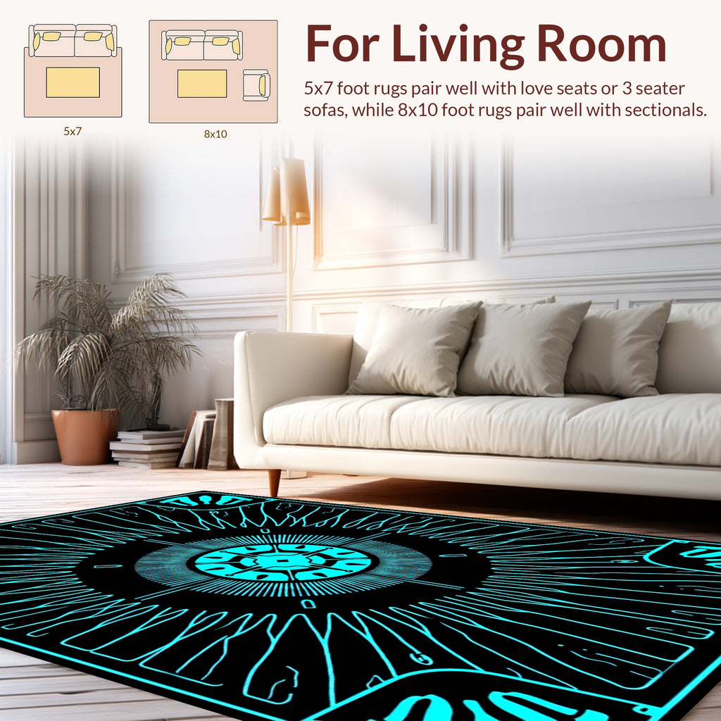 Cyan Geometric Sunburst Design Rug