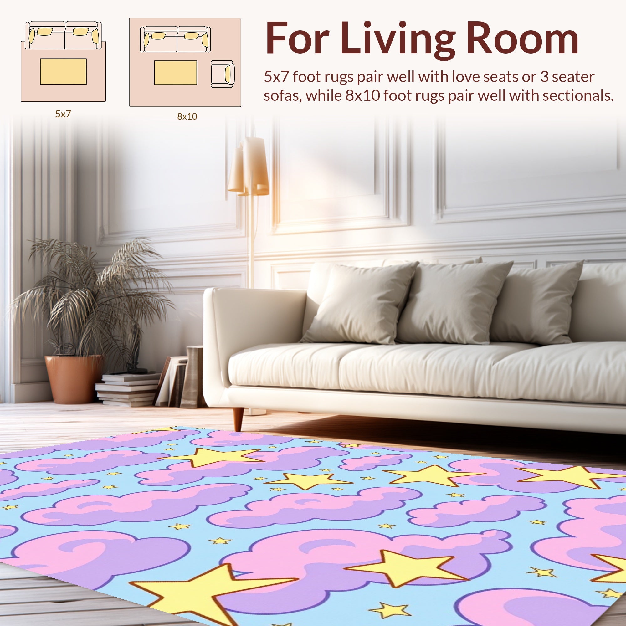Whimsical Starry Sky Clouds Design Rug