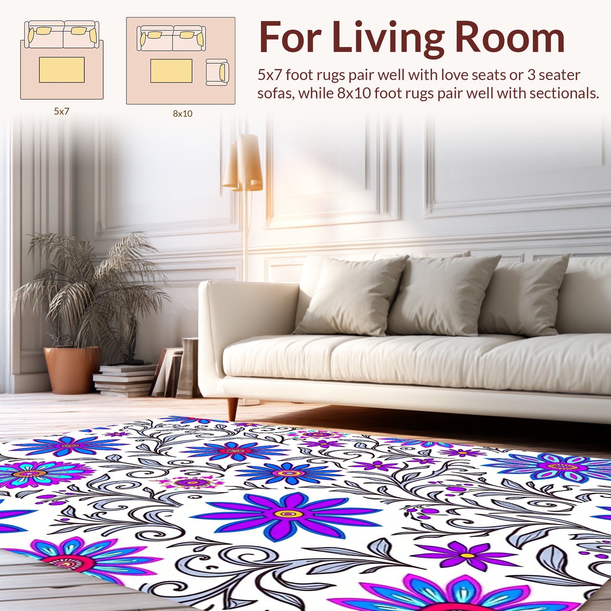 Floral Vine Pattern In Vibrant Colors Rug
