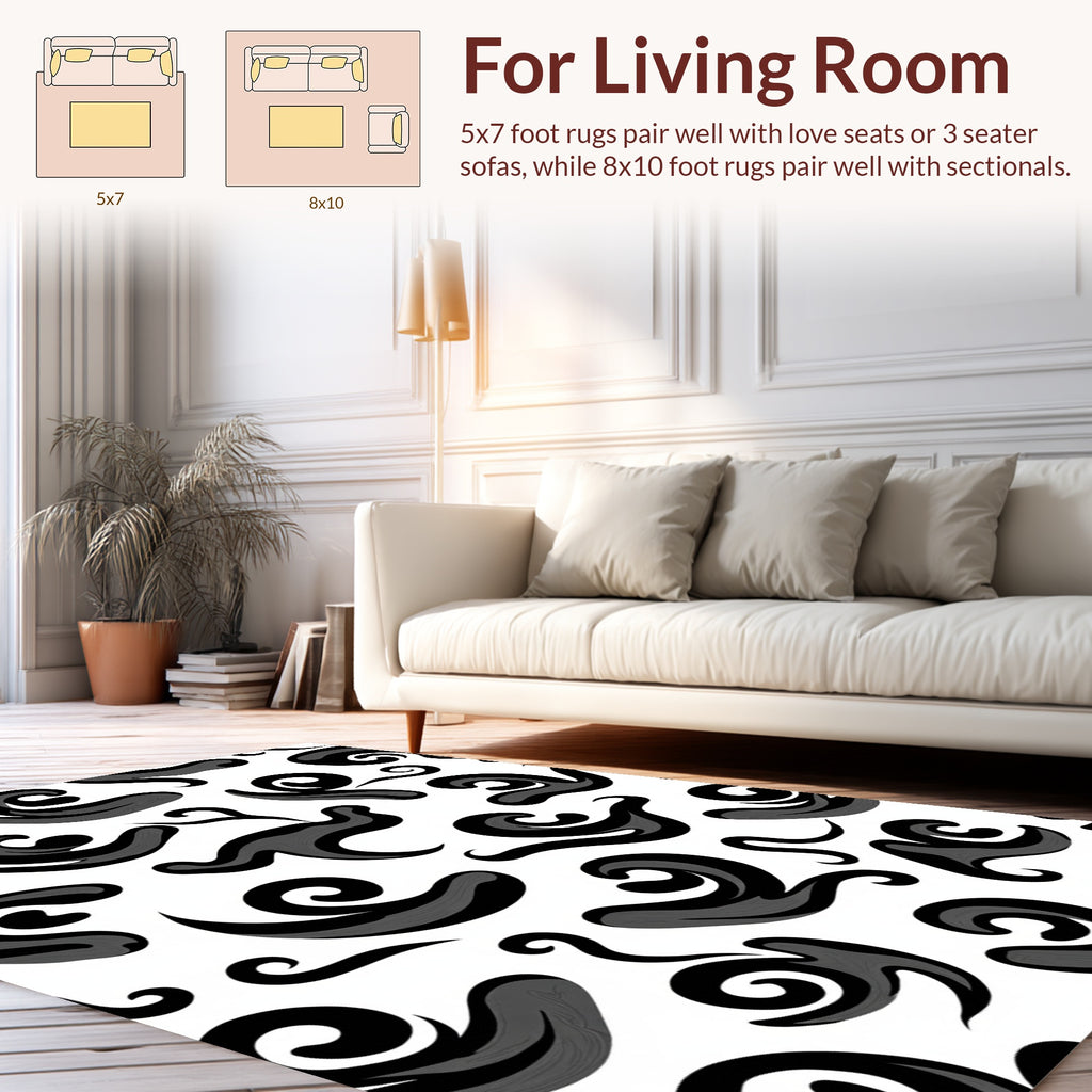 Abstract Black Swirl Pattern Rug