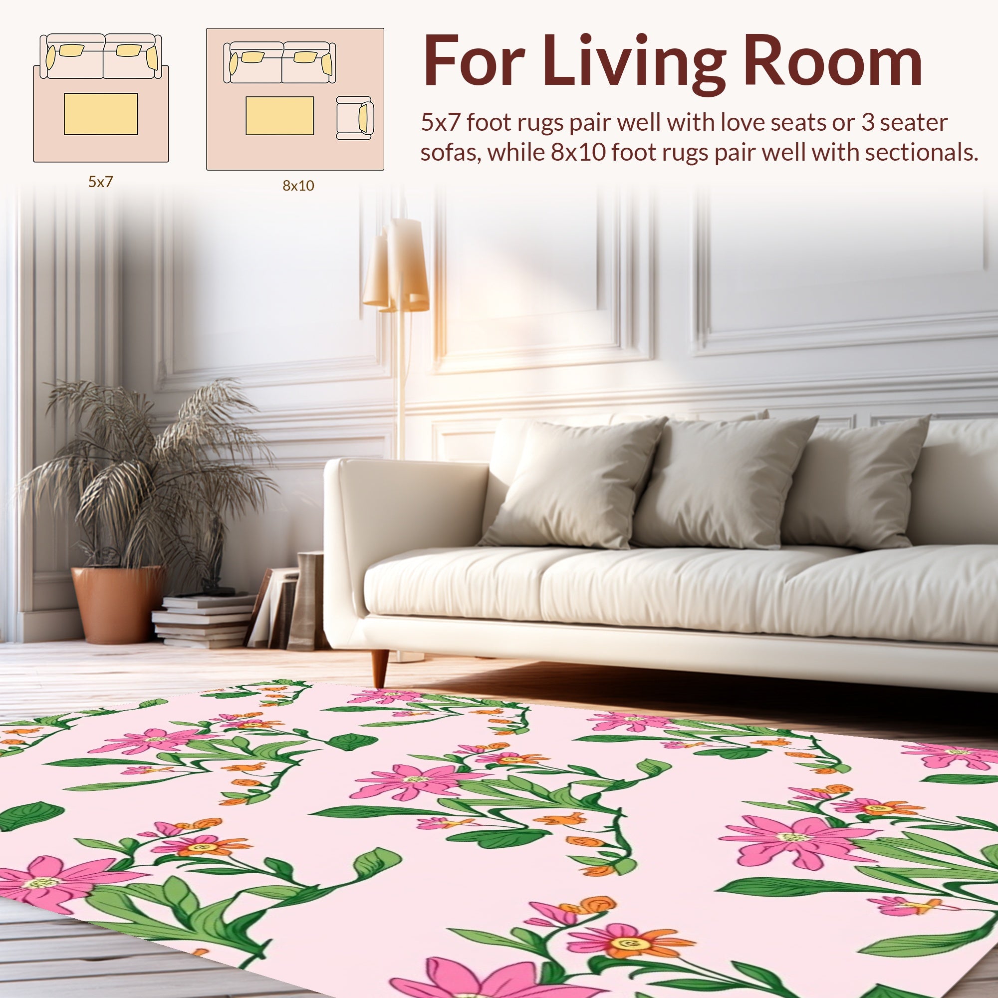 Pink Floral Botanical Pattern Rug