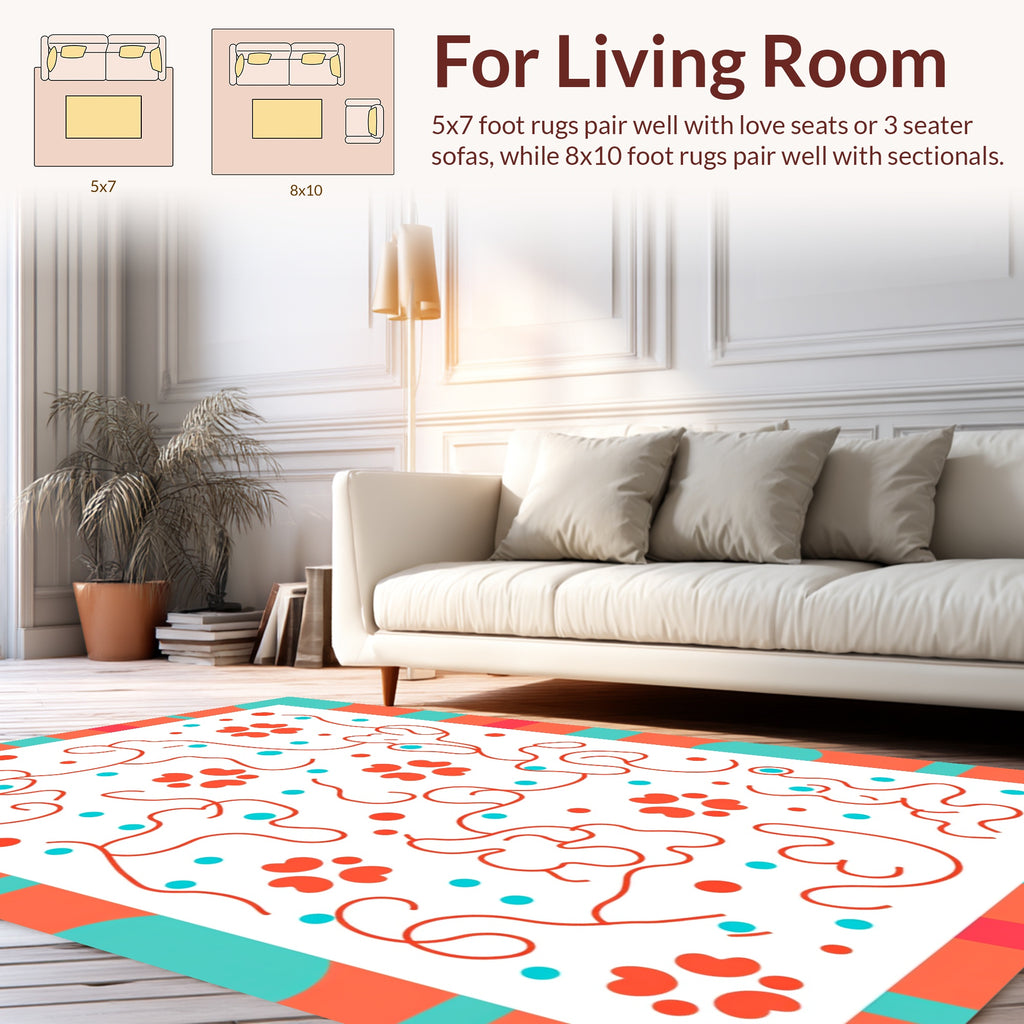 Orange Aqua Heart Swirl Design Rug