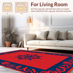 Red Blue Floral Medallion Border Rug