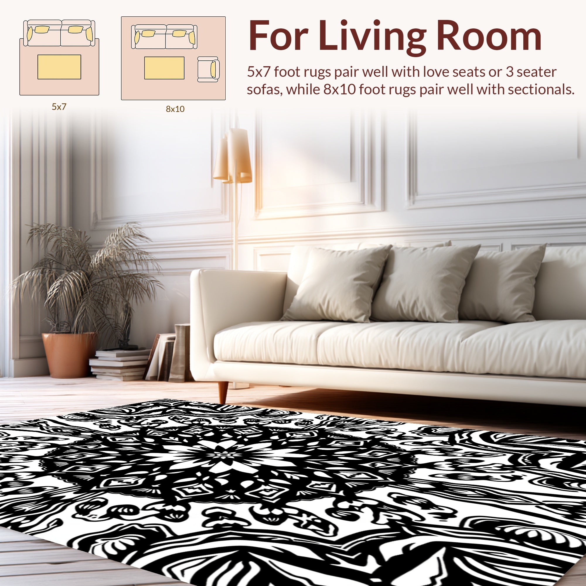 Bold Black White Mandala Design Rug