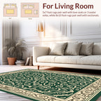 Elegant Green Cream Floral Scroll Rug
