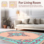 Teal Pink Floral Central Medallion Rug
