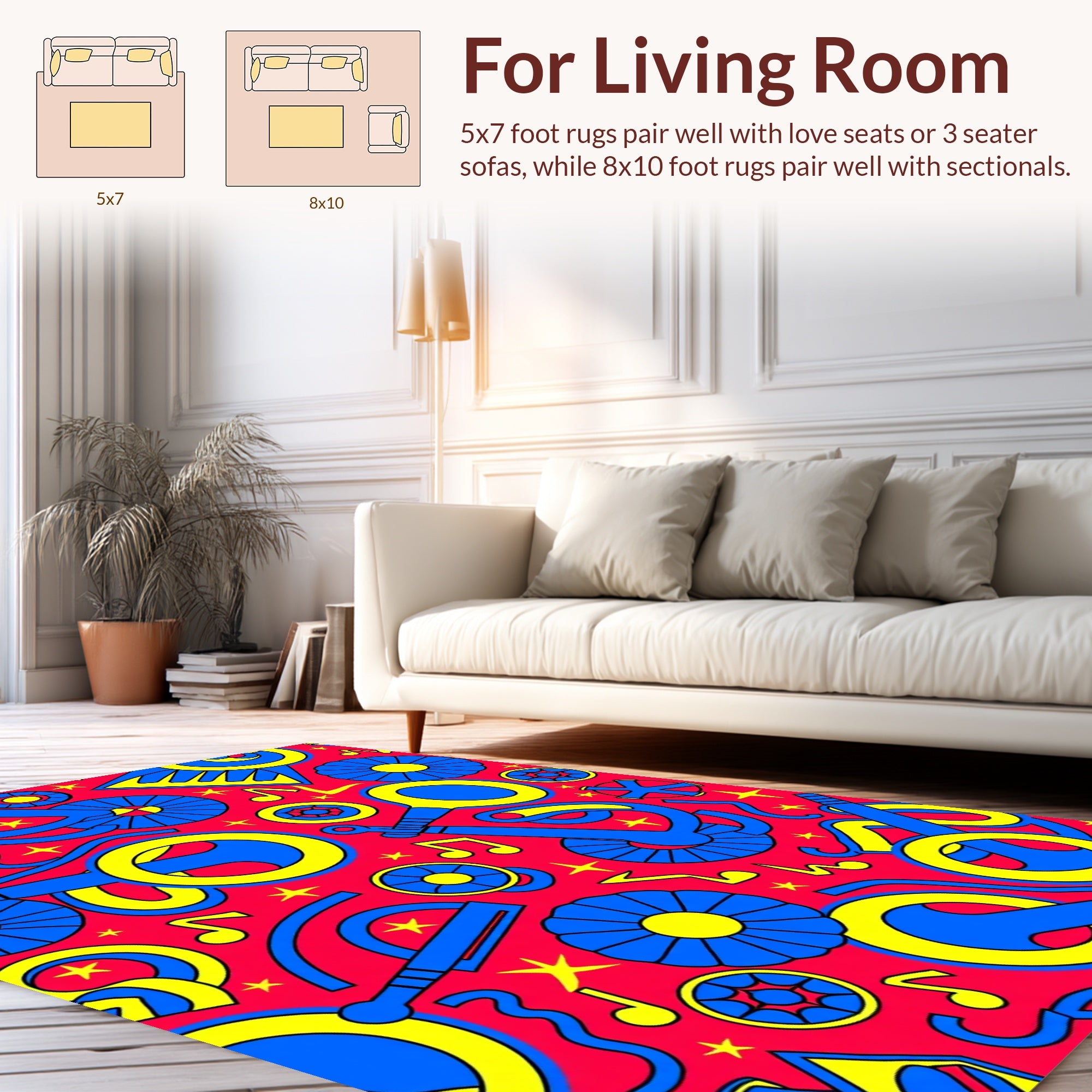 Bold Blue Yellow Abstract Pattern Rug